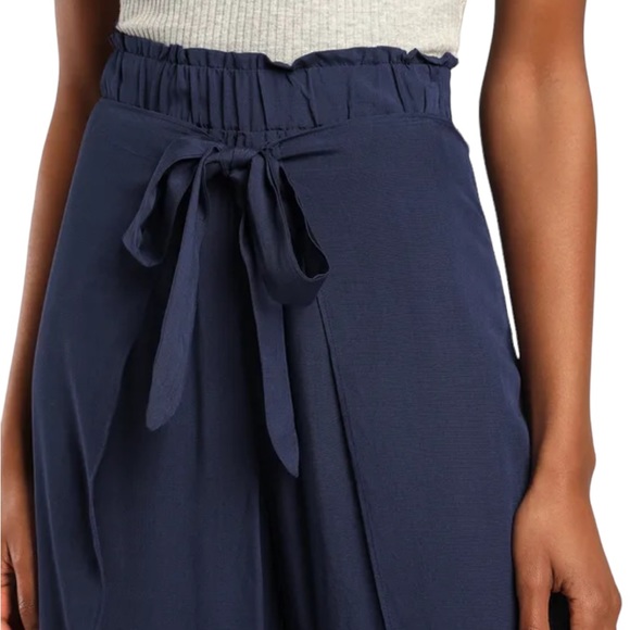 NWT Lulus Always Here For You Navy Blue Tie Wrap Front Wide Leg Pants - XS - Picture 3 of 14